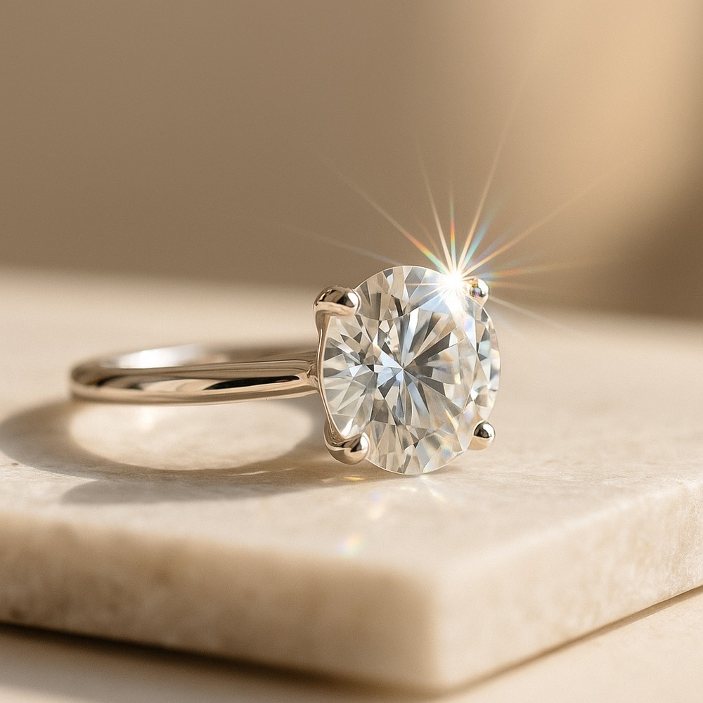 3ct D, VVS1 Moissanite Solitare Ring